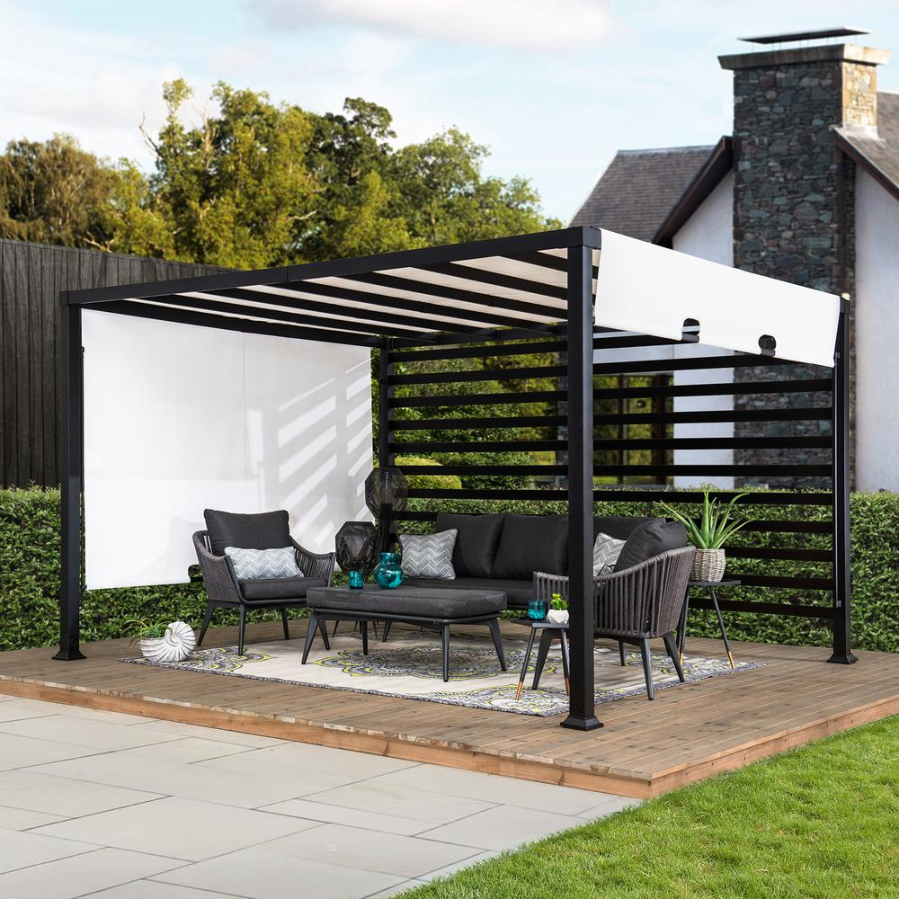 10 ft. x 12 ft. Modern Metal Pergola with White Adjustable Garden Shade