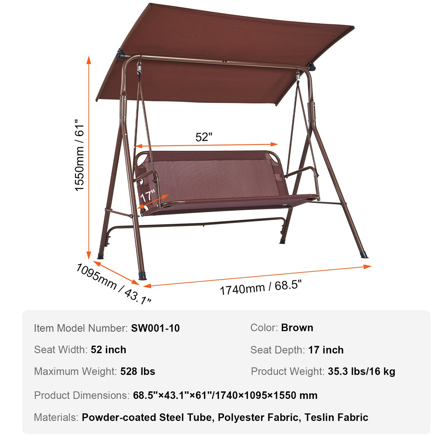 3-Person Patio Swing Chair