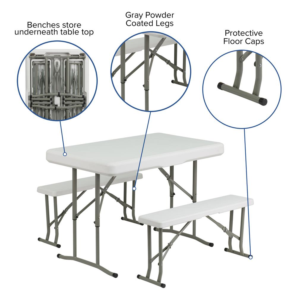 White Event Canopy Tent with Wheeled Case and Folding Bench Set