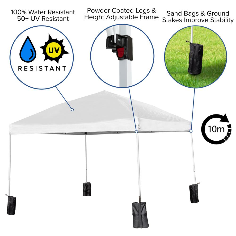 White Event Canopy Tent with Wheeled Case and Folding Bench Set