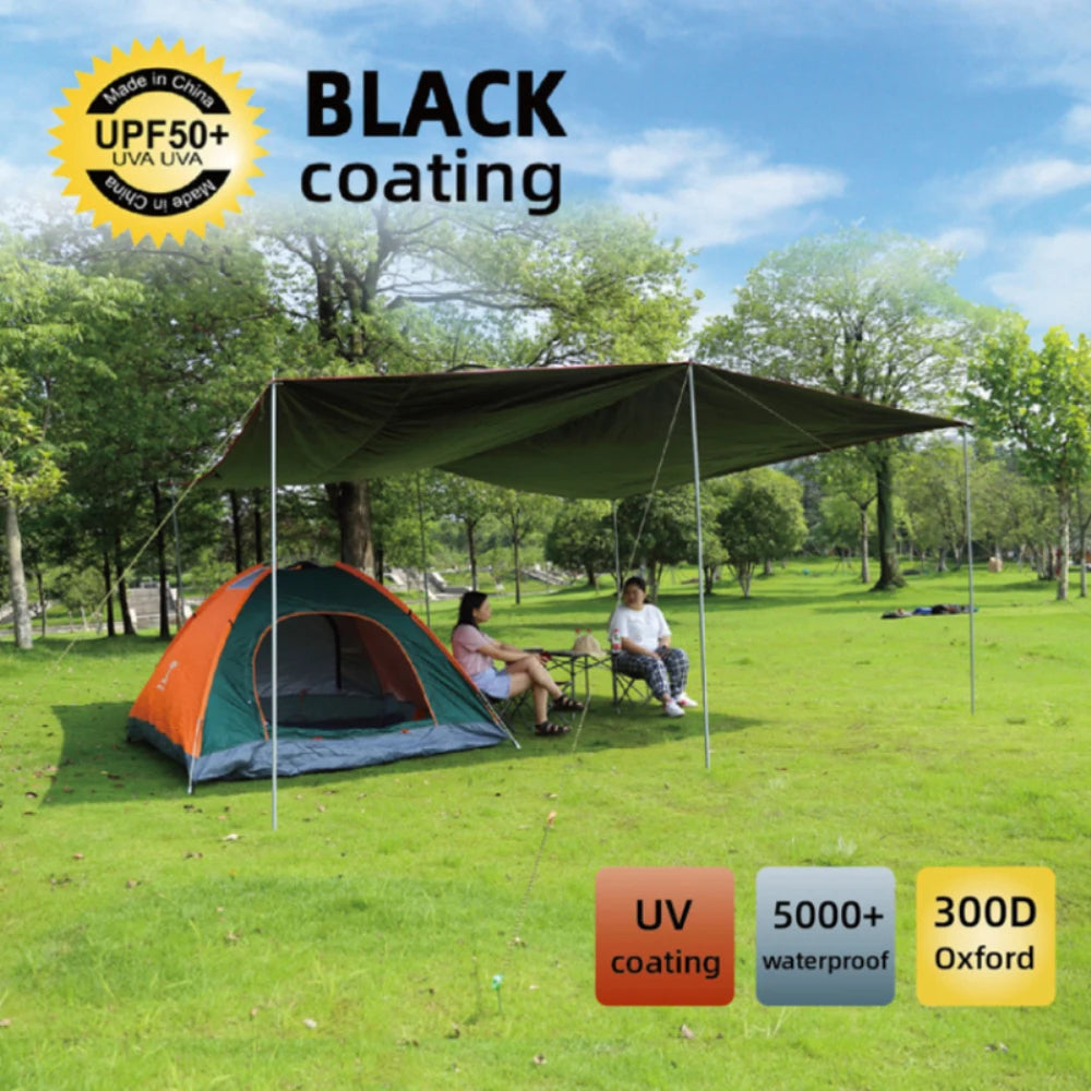 Without Poles! 6x4.4m Black Ultralight Tarp Outdoor Camping Survival Sun Shelter Awning Black Coating Pergola Tent