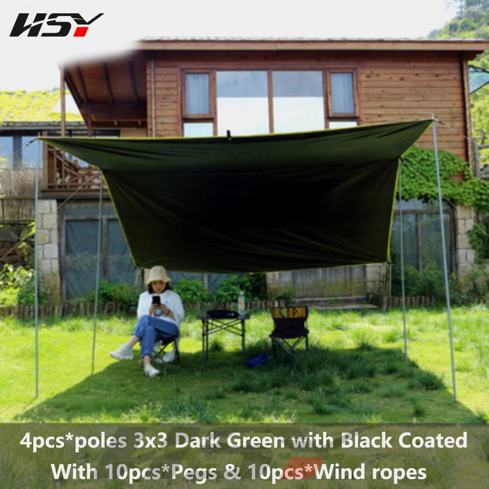 6x4.4M UPF50+ Waterproof 5000MM With Black Coated UV Blocking Outdoor Tarp Camping Survival Sun Dark Green Rain Awning Canopy