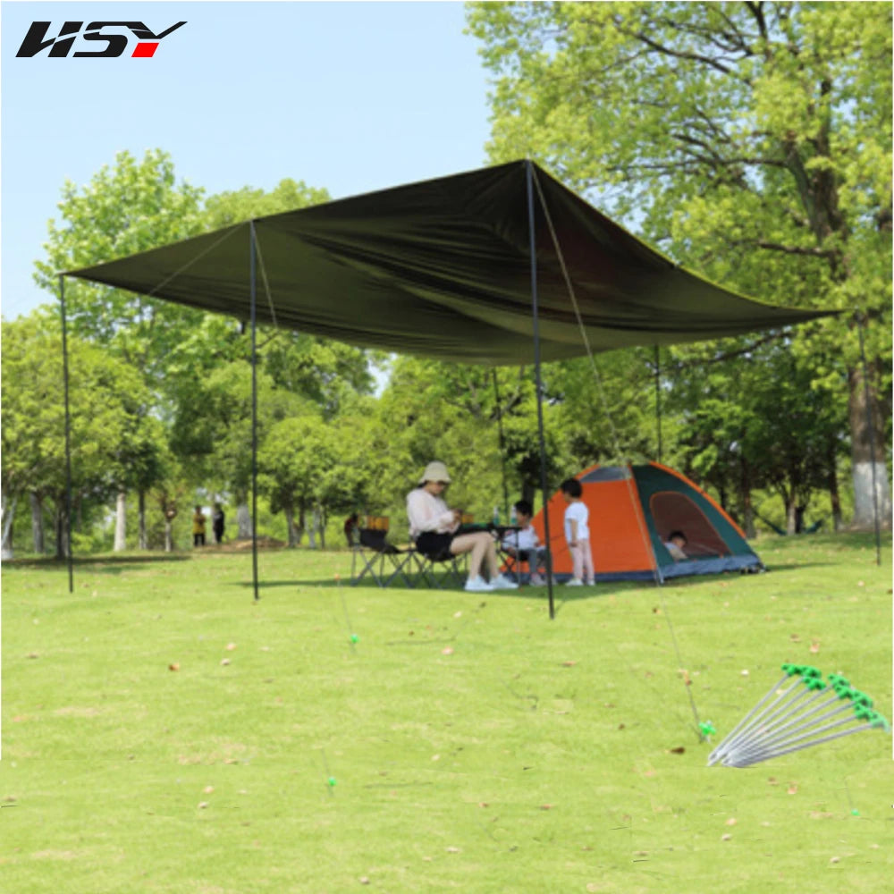 6x4.4M UPF50+ Waterproof 5000MM With Black Coated UV Blocking Outdoor Tarp Camping Survival Sun Dark Green Rain Awning Canopy