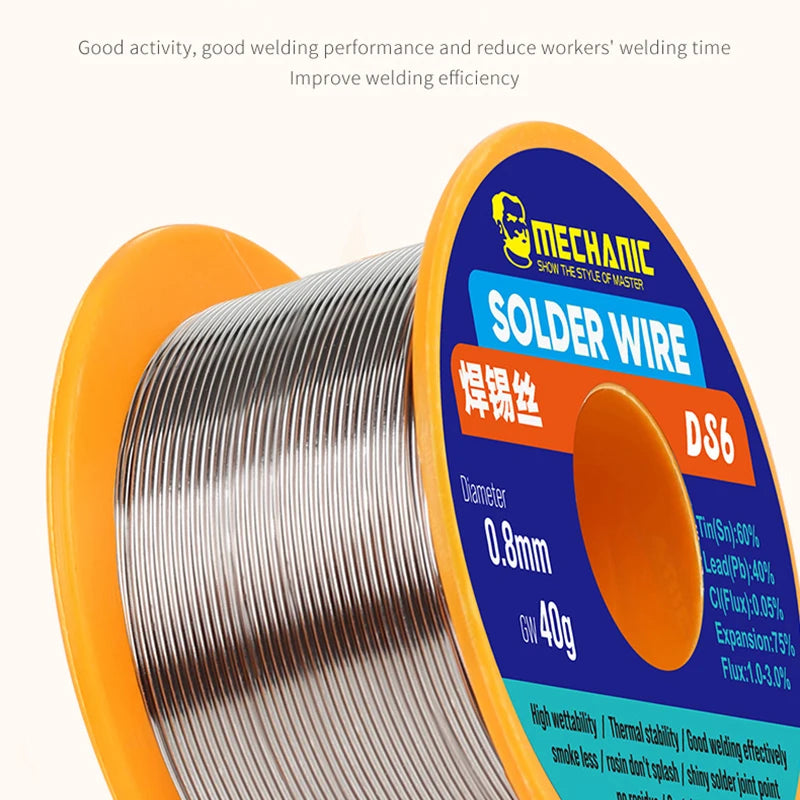 2Pcs/lot MECHANIC DS6 Rosin Core Solder Wire 0.3/0.4/0.5/0.6/0.8mm 40g BGA Soldering Wire Rework Tools Flux 1.0-3.0%