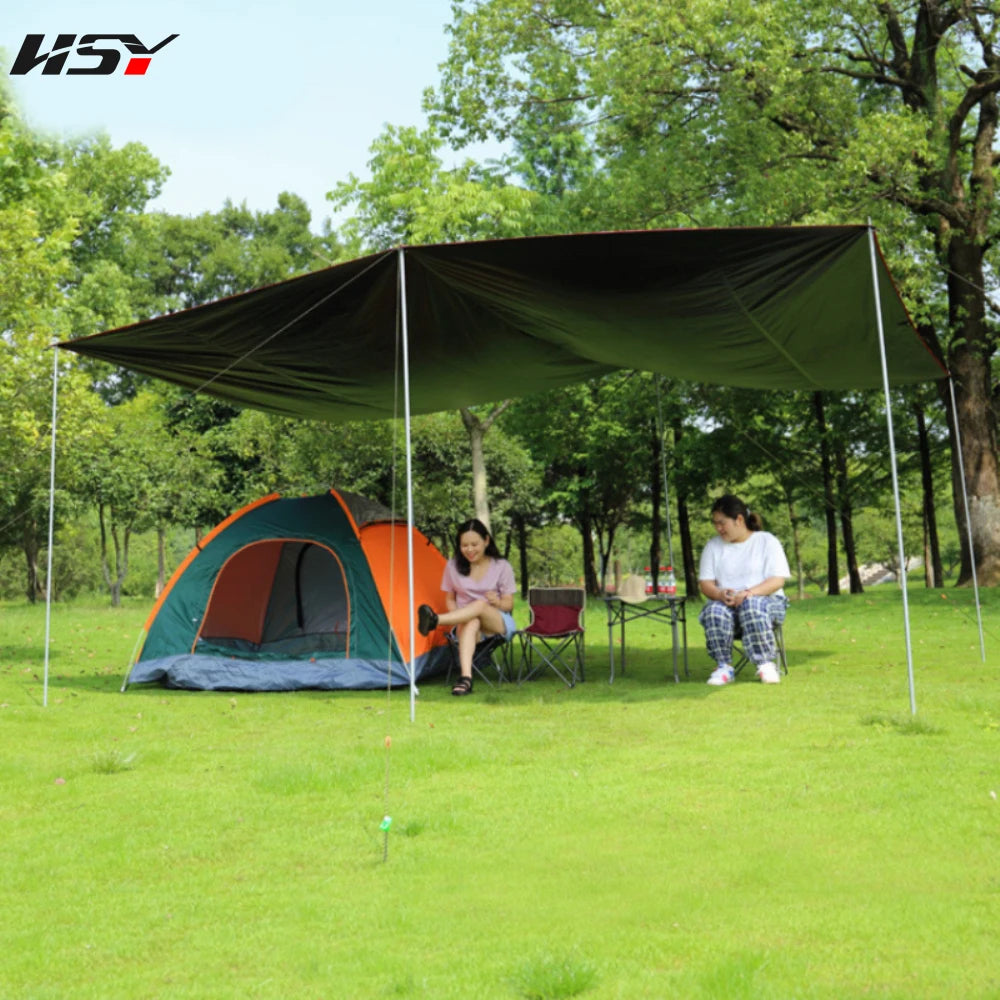 Without Poles! 6x4.4m Black Ultralight Tarp Outdoor Camping Survival Sun Shelter Awning Black Coating Pergola Tent