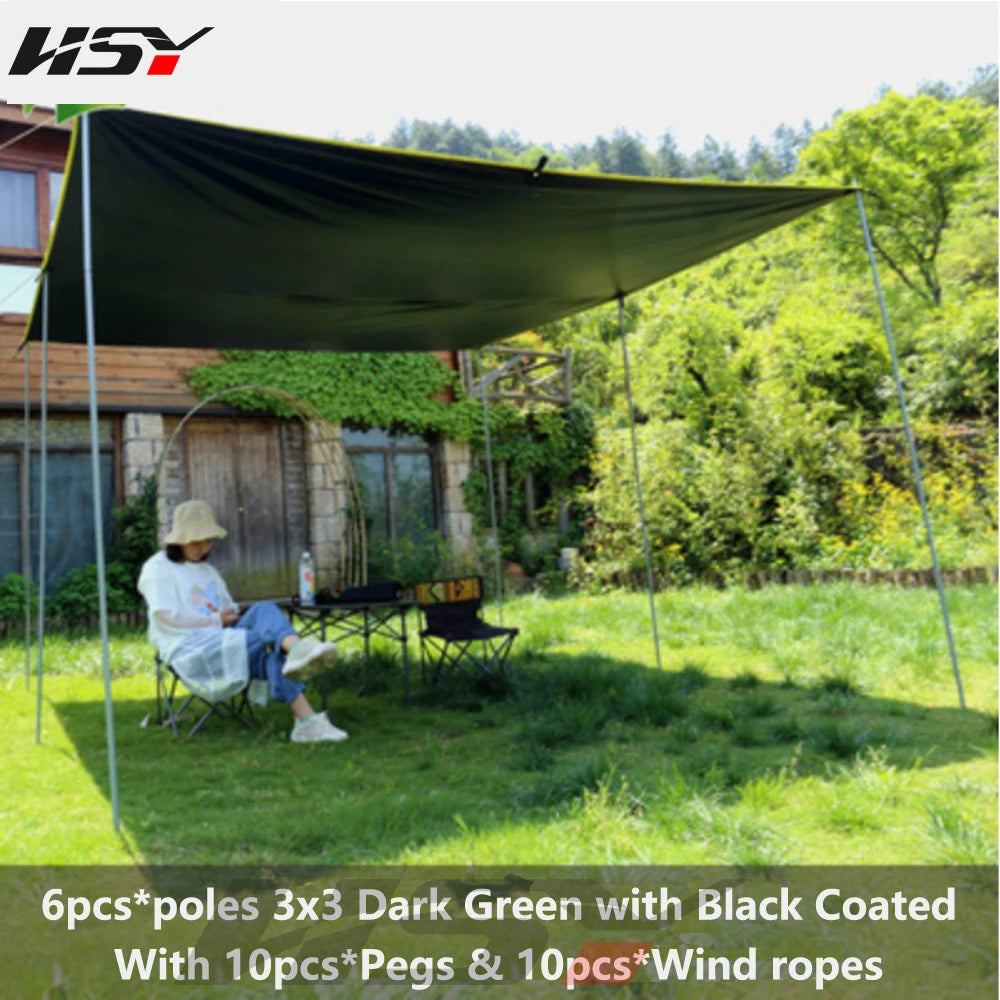 6x4.4M UPF50+ Waterproof 5000MM With Black Coated UV Blocking Outdoor Tarp Camping Survival Sun Dark Green Rain Awning Canopy