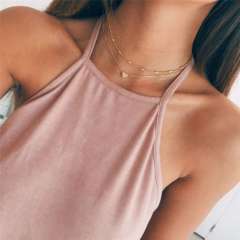 Star Jewelry Cute Heart Love Simple Multi layer Choker Necklace Statement Chain Lotus Boho Pendants Necklaces  Bijoux Female