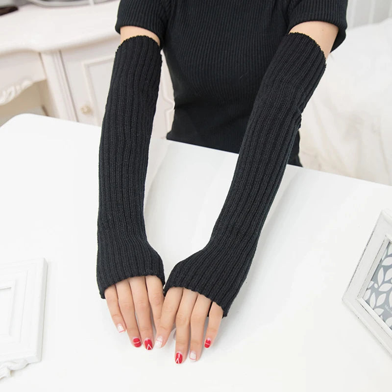 Winter Women Arm Warmers Knitted Woolen Arm Sleeve Fine Long Knitted Fingerless Gloves Casual Warm Soft Female Gloves Hot Sale