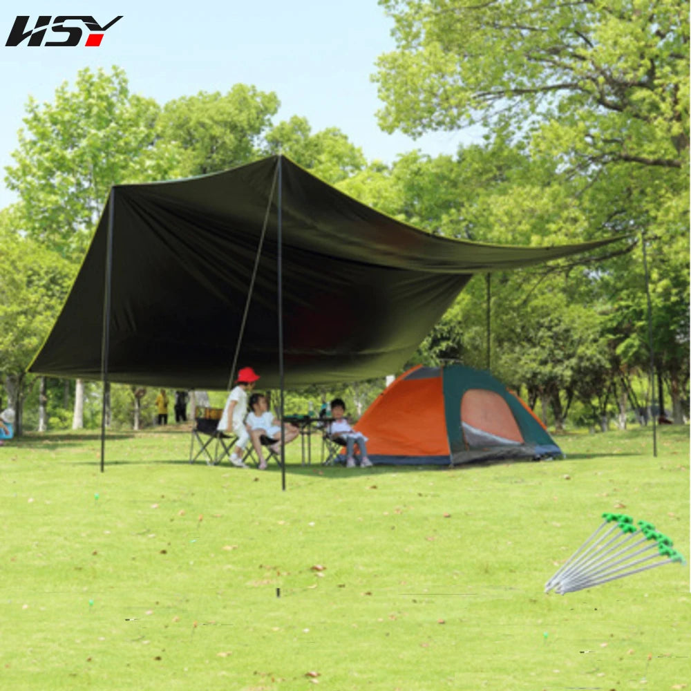 6x4.4M UPF50+ Waterproof 5000MM With Black Coated UV Blocking Outdoor Tarp Camping Survival Sun Dark Green Rain Awning Canopy