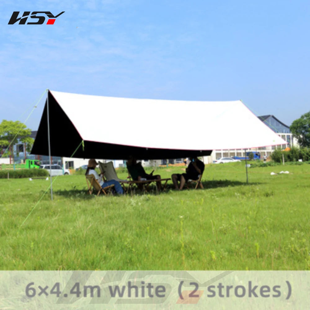 Upgraded 6*4.4M White Awning With Black Coating Tent Canopy UPF50+ Waterproof 5000+ Camping Rainproof Sunscreen Garden Tarp