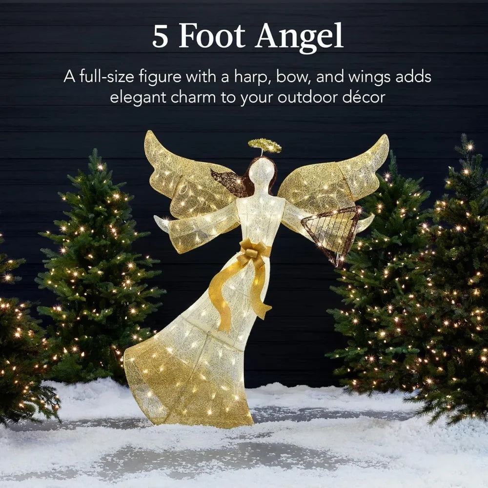 5ft Lighted Outdoor Angel Christmas Decoration, Pre-Lit Winged Holiday Figure