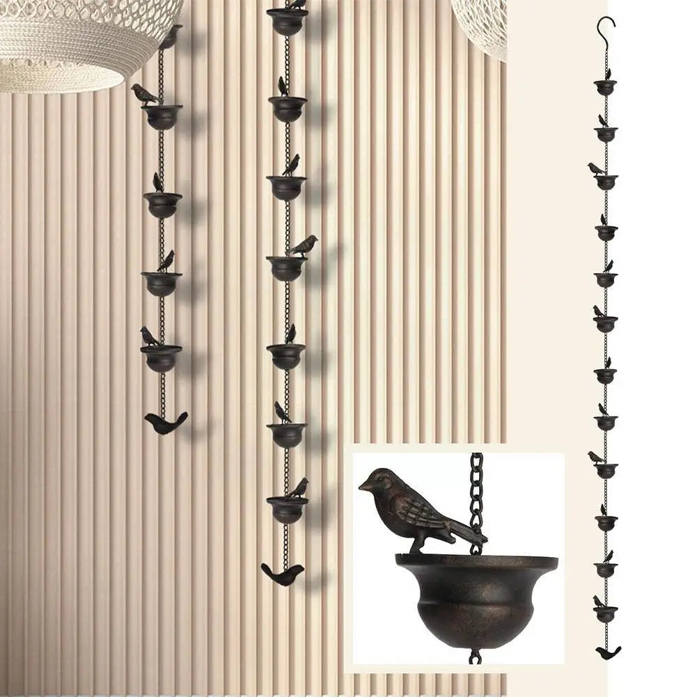 2.4M Mobile Birds Outdoor Rain Chain Outdoor Hanging Rainwater System Chain Decoration Collection Decorative Lanyards Drain Y5R5