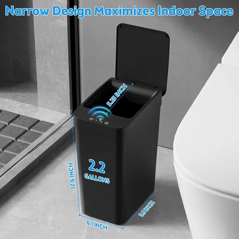 12L Black Smart Trash Can Waterproof Automatic Sensor Garbage Can for Bathroom Kitchen Toilet Motion Sensor Trash Can Smart Home