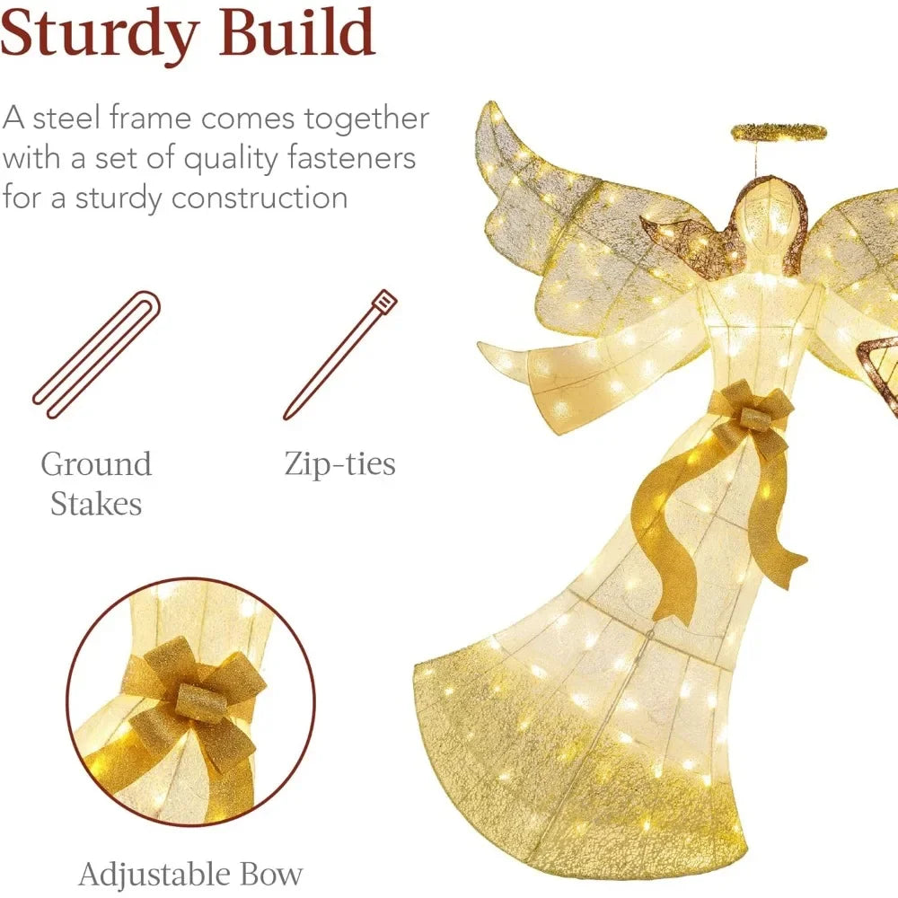 5ft Lighted Outdoor Angel Christmas Decoration, Pre-Lit Winged Holiday Figure