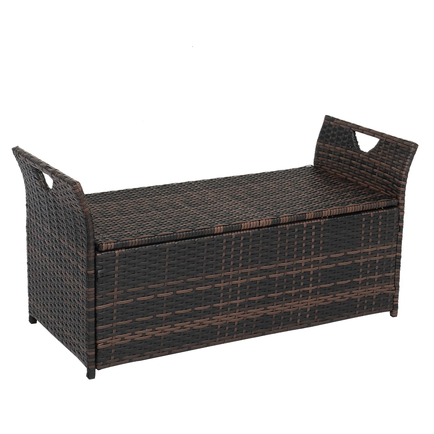 106*52*46cm Iron Frame Can Accommodate Brown Gradient Footstool Locker Rattan Locker for Patio Deck Garden, Backyard Furniture