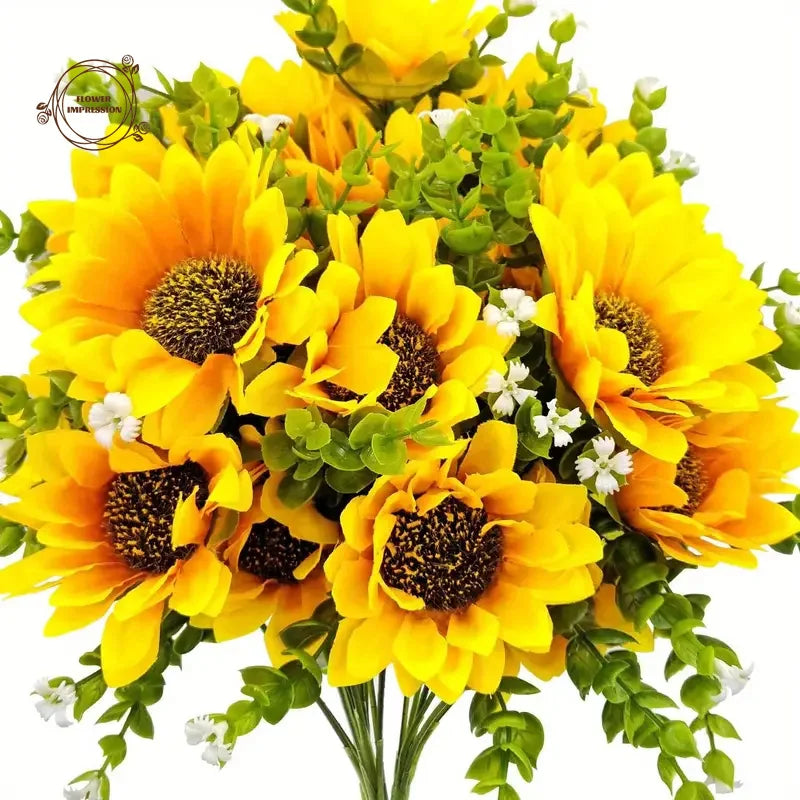 2PCS Artificial Sunflower Stems Bouquet With Stem For Home Outdoor UV Resistant Indoor Wedding Kitchen Table Fake Flower Decor