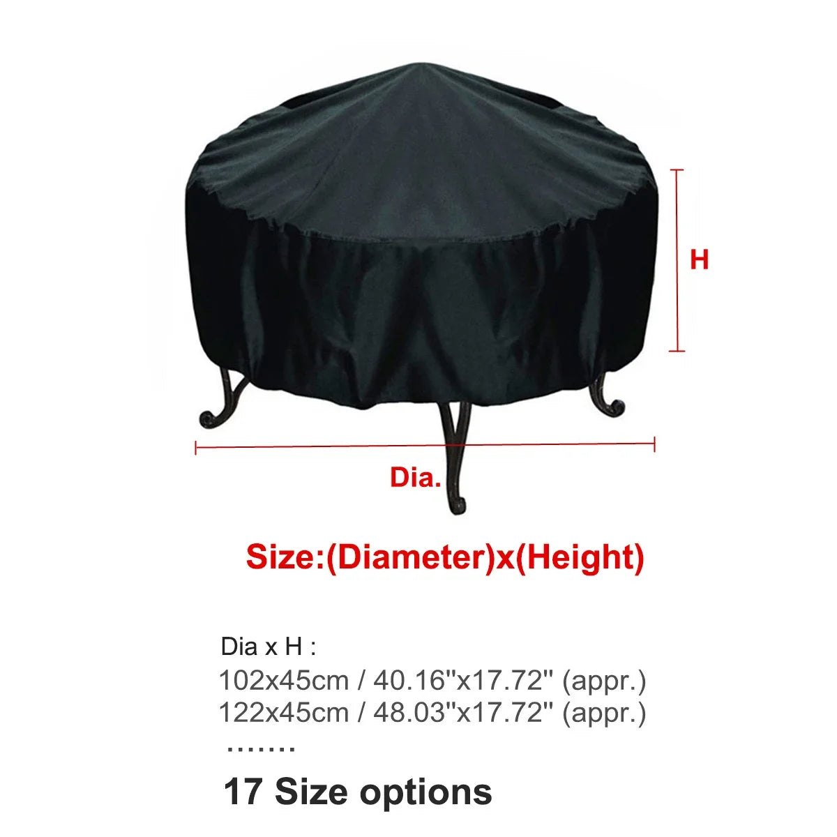 Waterproof Patio Fire Pit Cover Black UV Protector Grill BBQ Shelter Outdoor Garden Yard Round BBQ Cover Canopy Furniture Covers