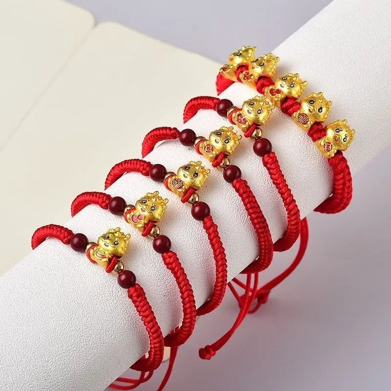 Year of The Dragon Life Bracelet Men's and Women's Wufu Golden Dragon Hand Rope Zodiac LongLong Red Rope Weaving New Year Gifts