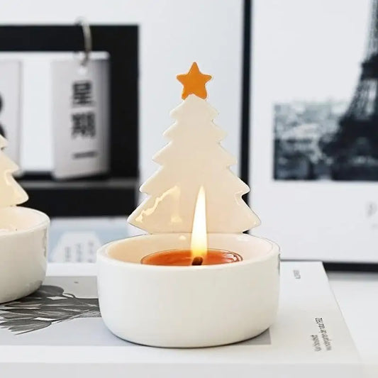 Winter Tealight Candle Stand Ceramic Candles Holders Christmas Tree Table Centerpieces Vintage Candle Holder Christmas Tree