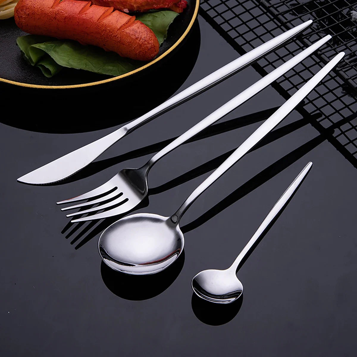 16Pcs Dinnerware Stainless Steel Cutlery Set Knife Fork Tea Spoon Dinner Flatware Set Kitchen Silverware Tableware