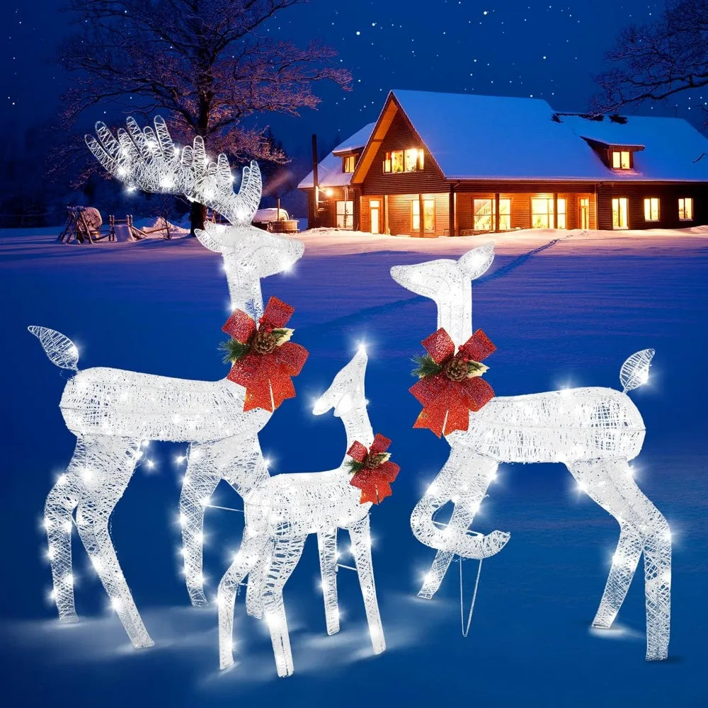 3-Piece Lighted Christmas Reindeer Family Set Outdoor Decorations, Weather Proof Deer Family Set of 3 Christmas Ornament