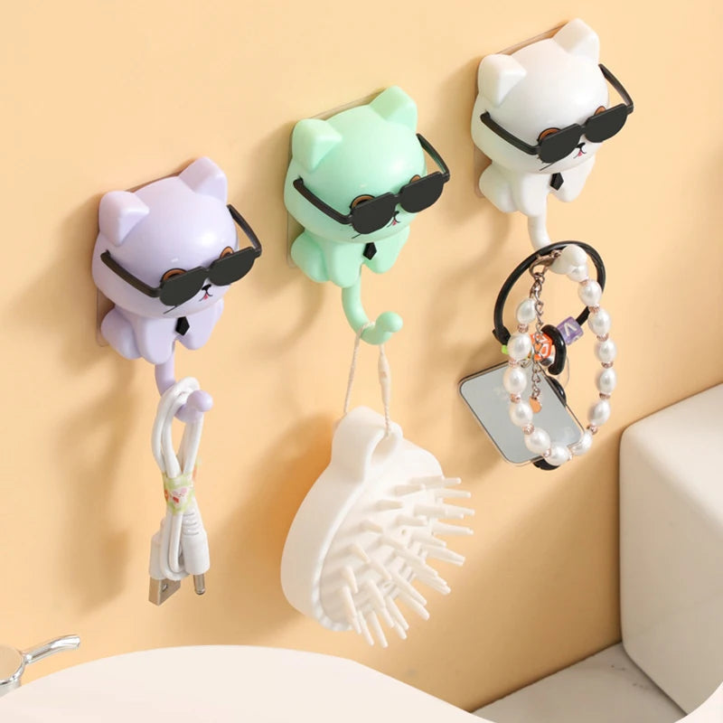 Kitten Hook Cartoon Cats Gravity Induction Decorative Hook Storage Rack For Keys Umbrellas Towels Adhesive Hook