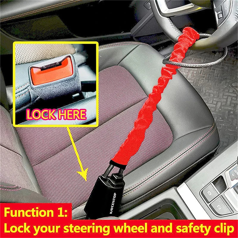 Universal Car Steering Wheel Lock New Universal Security Anti-theft Belt Buckle Lock Rope Lock Car Steel Cable Anti-theft Locks