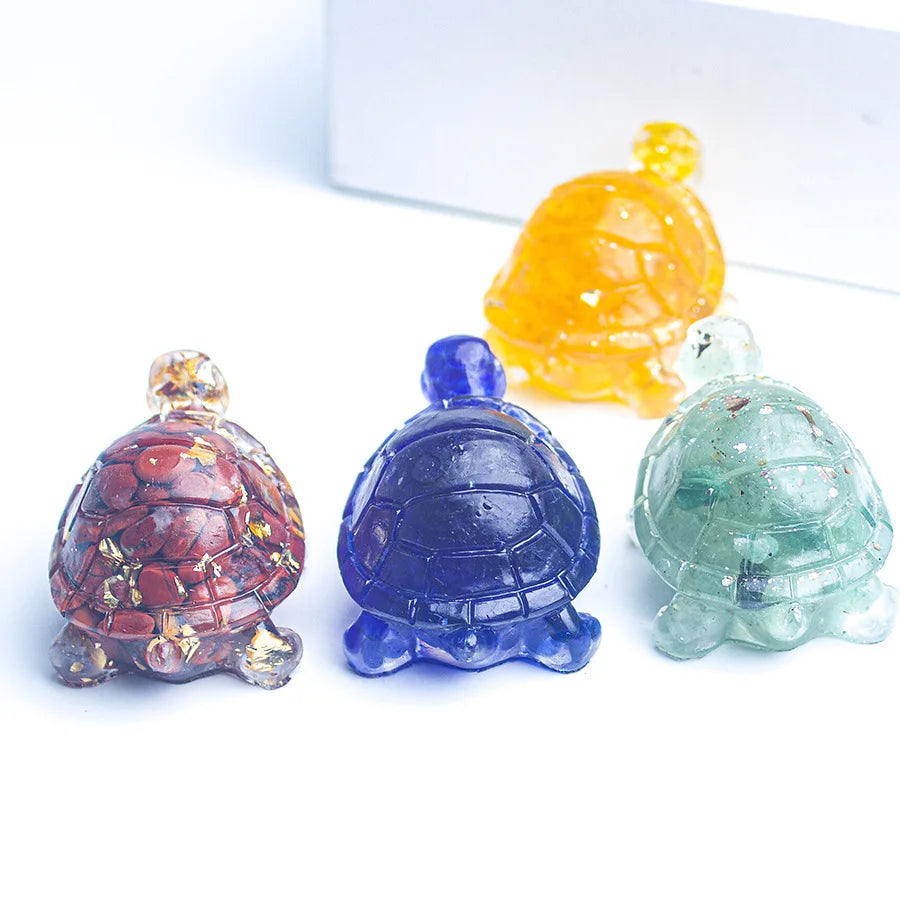 2PC Natural Crystal Gravel Stone Resin Wrapped Small Turtle - Desktop Decoration Home Decoration, Chakra Meditation Healing Gift