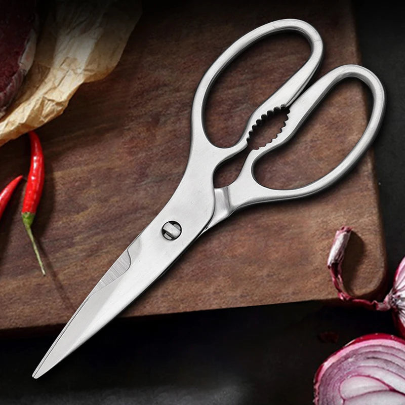 High Quality 4CR13 Stainless Steel Sharp Blade Household Barbecue Steak Chicken Bone Vegetables Kitchen Scissors with Nutcracker