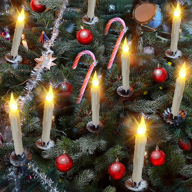 12 Pcs Floating Candles With Magic Wand Flickering Warm Light LED Flameless Candle Taper Candles For Christmas Halloween Party