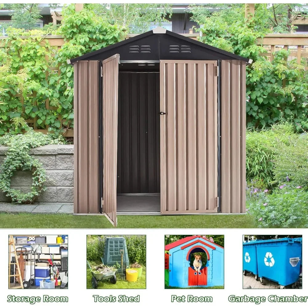 6' x 4' Metal Storage Shed for Outdoor, Outdoor Storage Shed with Design of Lockable Doors, Utility and Tool Storage for Garden