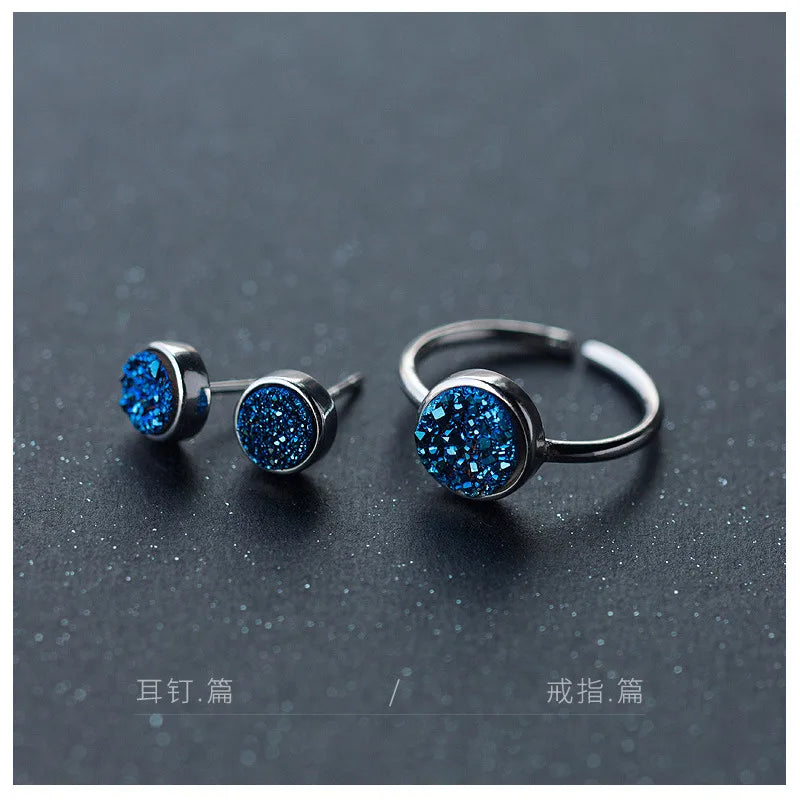 TOYOOSKY 925 Sterling Silver Crystal Earring Female Round Blue Temperament Ear Studs Geometric Ear Jewelry Brincos Birthday Gift