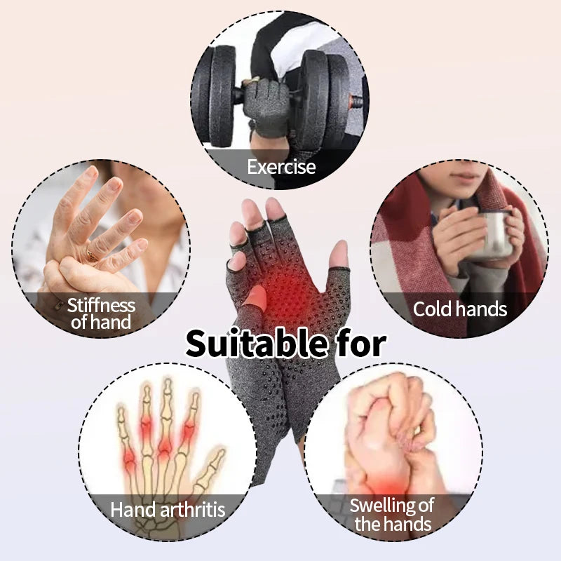 Arthritis Gloves for Men Women Hand Brace Wrist Support Band Joint Pain Therapy Half Finger Anti Slip Compression Gloves 1 Pair