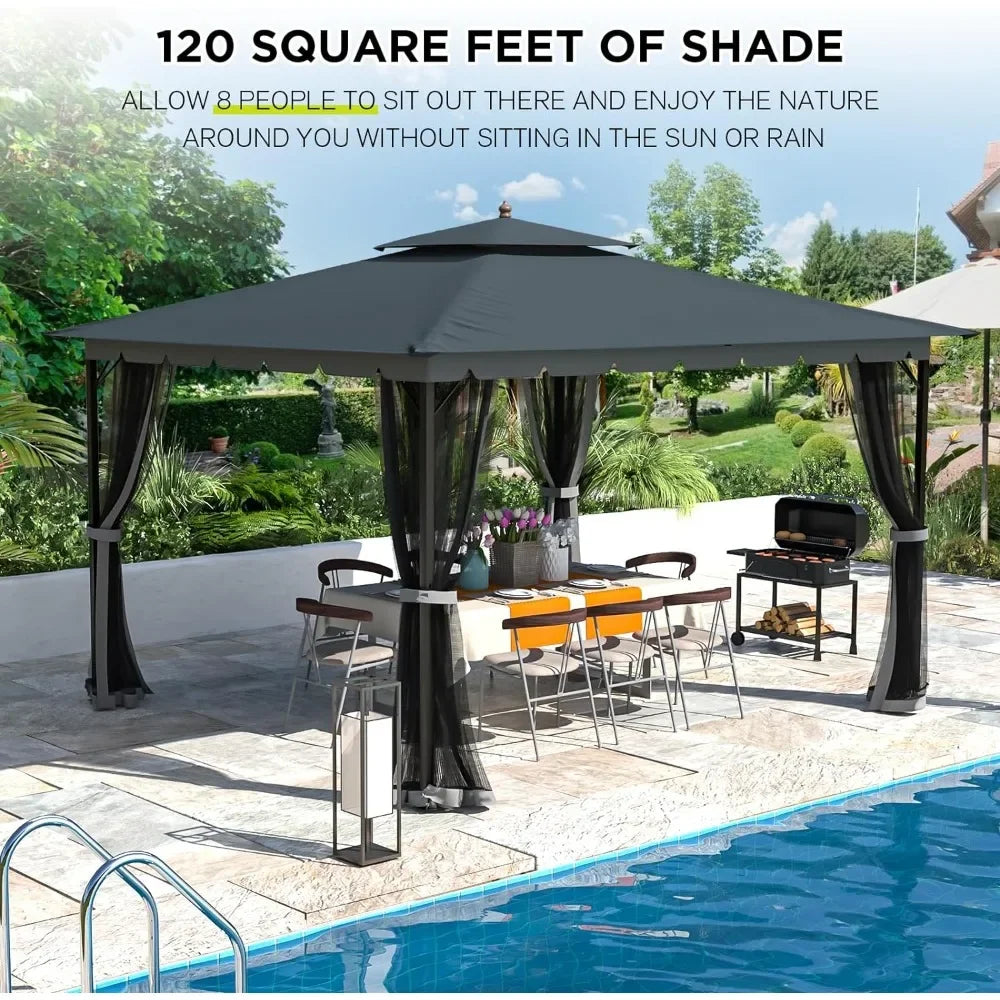 10x12 Outdoor Gazebo with Mosquito Netting, Patio Canopy Gazebos, Wind Resistant/Waterproof for Deck, Outdoor Gazebo