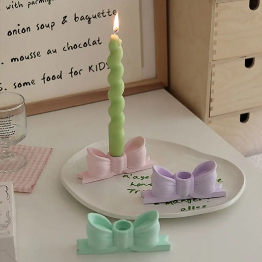 Ins Style Gypsum Bow Candle Holder Long Candle Candlestick Wedding Birthday Candlestick Party Home Decoration Photo Props