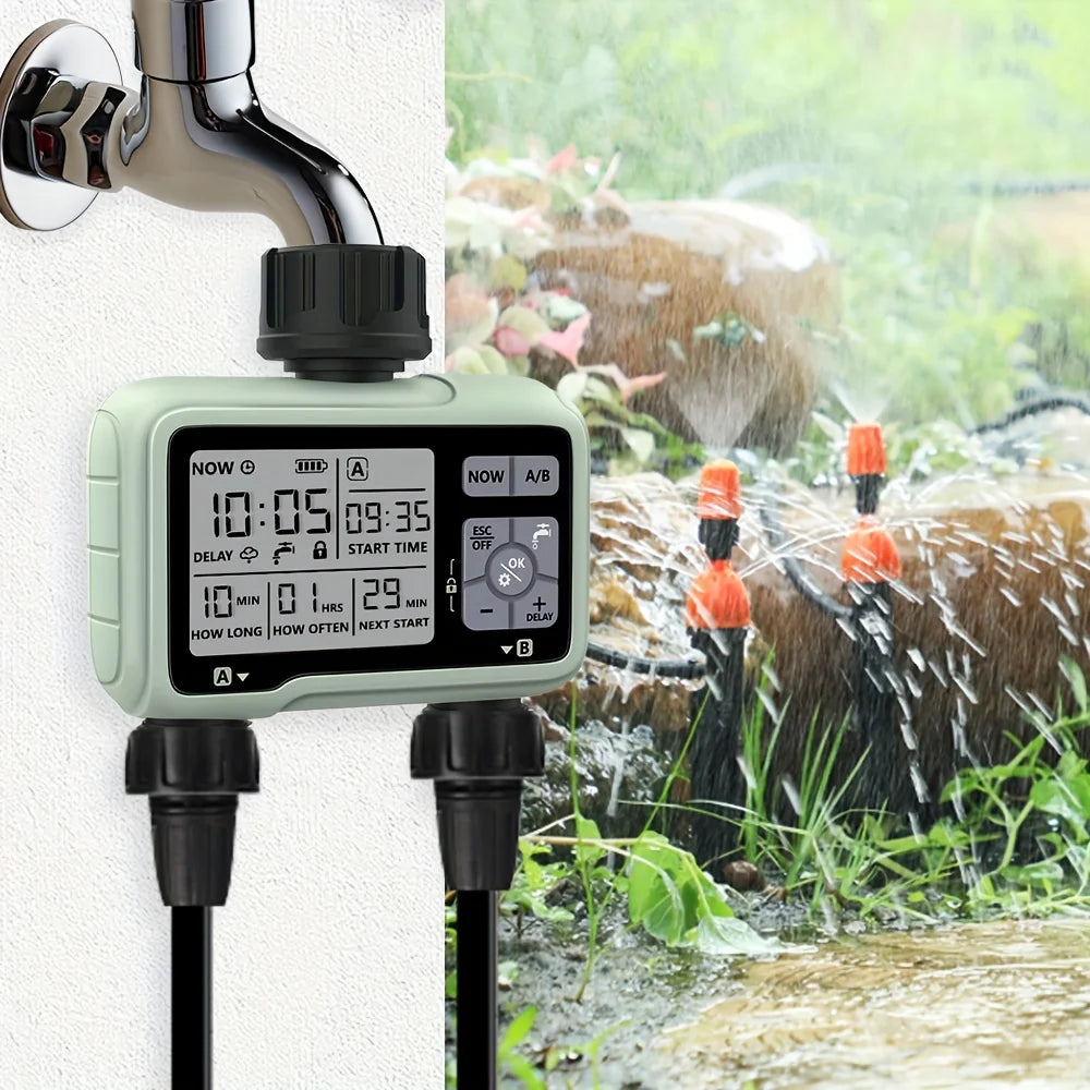 1pc, Smart 2-Outlet Watering Timer Automatic Drip Irrigation Controller Circular Watering System Outdoor Garden Yard Lawn