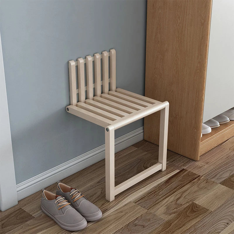 Wall-Mounted Folding Footstool Porch Chair Shoe Stool Chair Hidden Solid Wood Folding Bathroom Stool