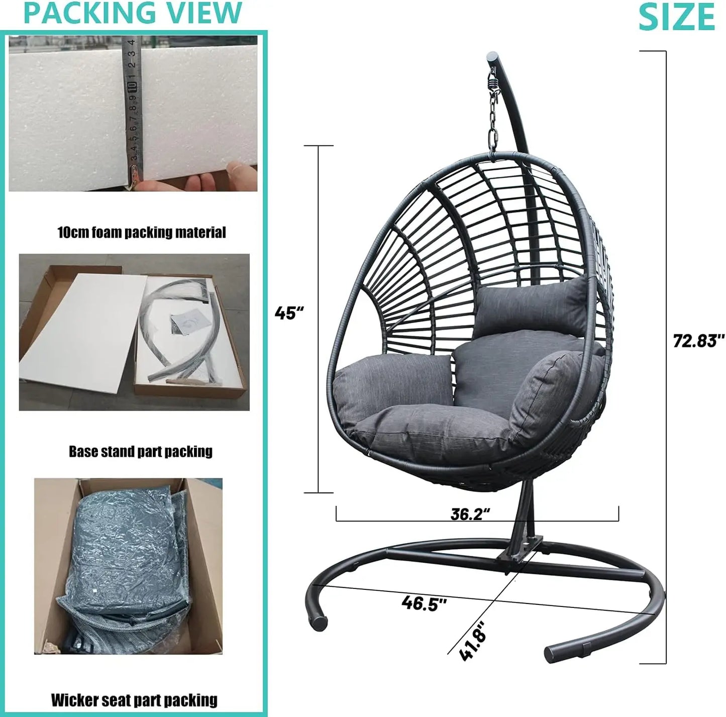 Hanging Egg Chair With Stand, Outdoor Wicker Rattan Egg Swing Chair With Stand And Cushion For Indoor Outdoor Bedroom