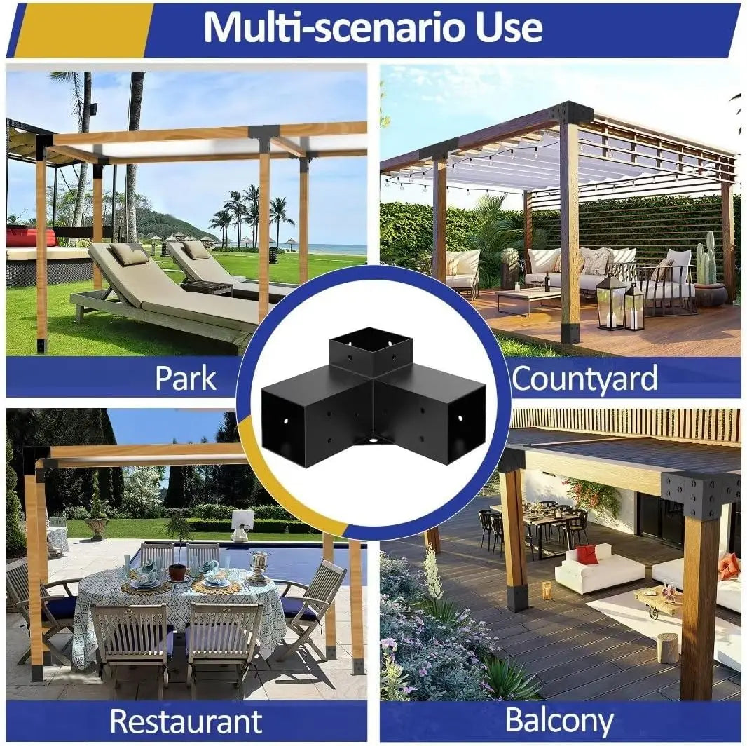 Heavy Alloy Steel Pergola Kit with 3-Way Brackets for 4"x 4" (Actual 3.6" X 3.6") Lumber，DIY Pergola Brackets Suitable