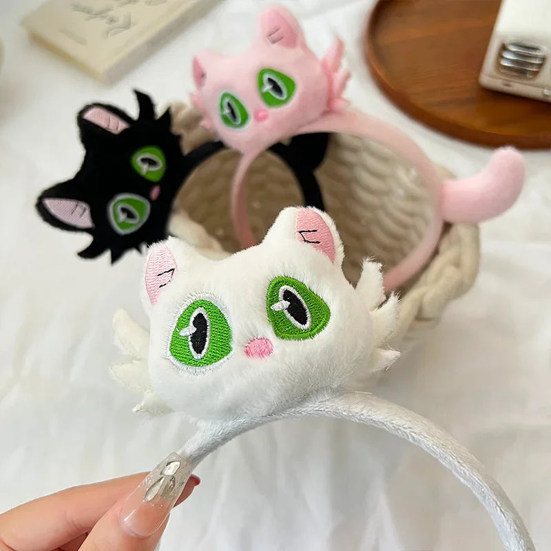 Kawaii Suzume Cartoon Plush Cat Hairbands Cute Black White Cat Hair Hoop Headband for Women Girls Gifts Hair Accessories