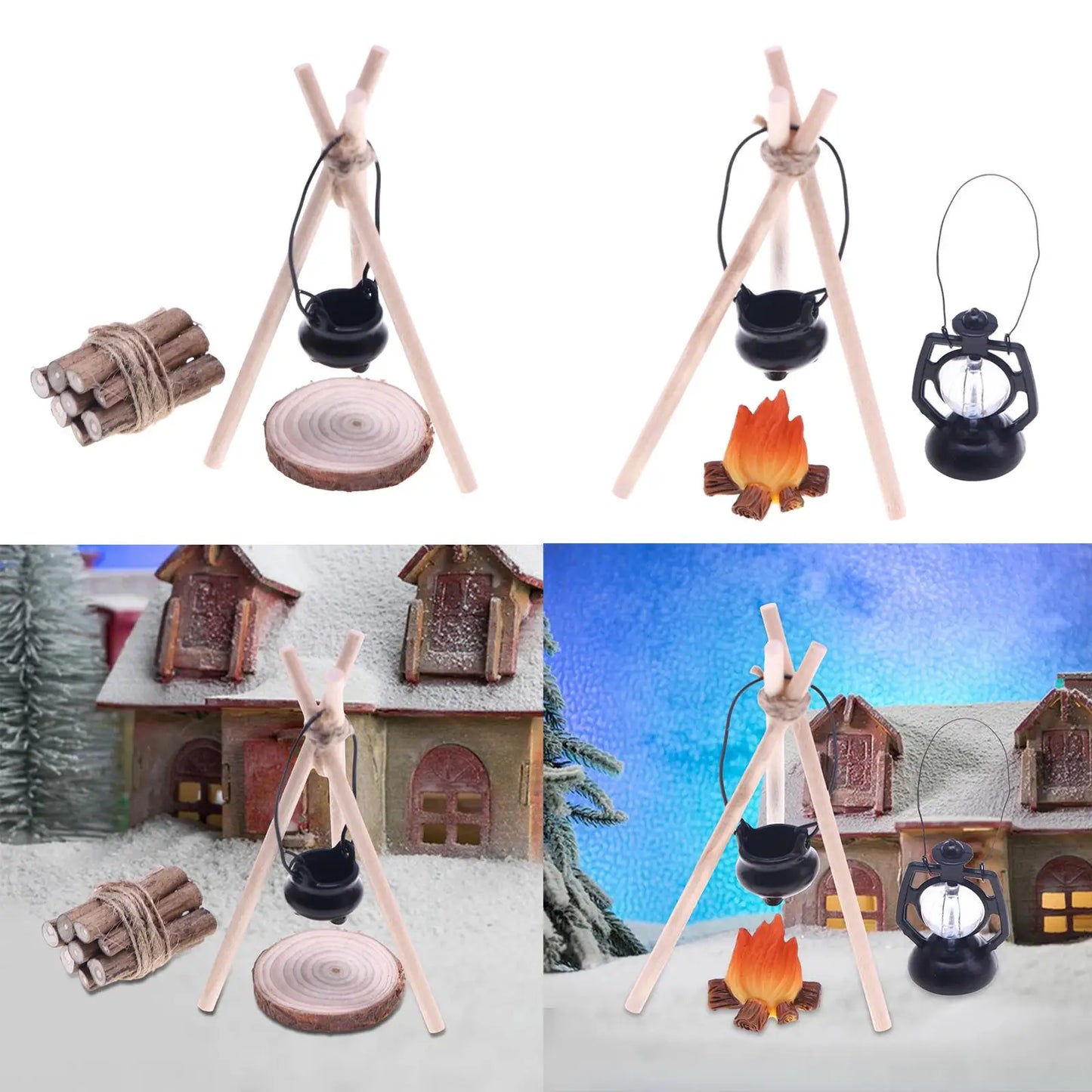 1/12 Doll House Camping Kits Scene Decor DIY Campfire for Holiday Photo Props Sand Table Scenery Dollhouse Micro Landscape