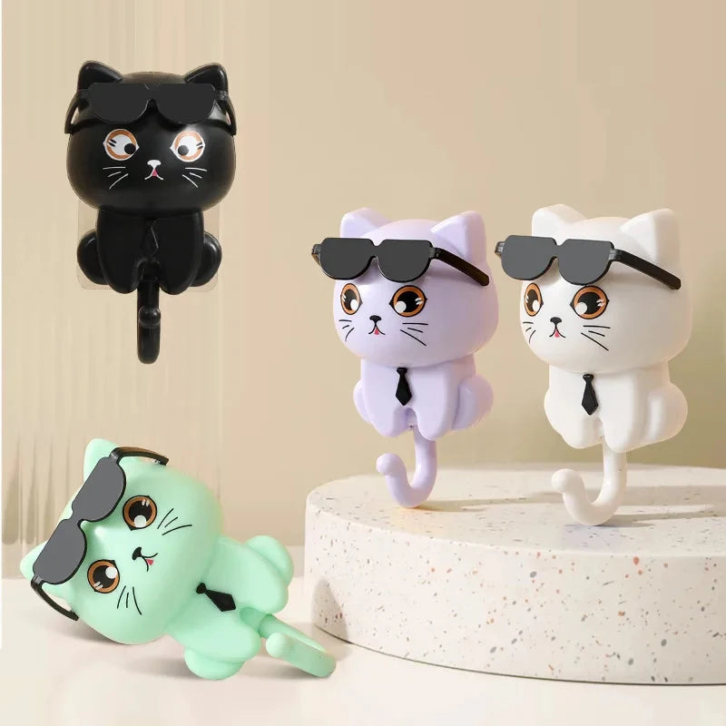 Kitten Hook Cartoon Cats Gravity Induction Decorative Hook Storage Rack For Keys Umbrellas Towels Adhesive Hook