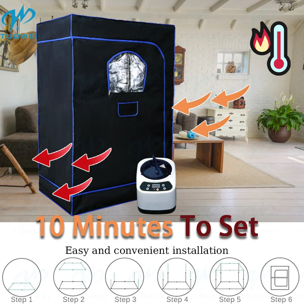 2 Person Portable Steam Sauna for Home, 1 or 2 Person Full Body Sauna Tent with 2 Foldable Chairs, Remote Control, Black