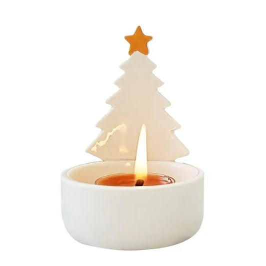 Winter Tealight Candle Stand Ceramic Votive Candle Holders Vintage Candle Holder Christmas Tree Shape Home Decor For Dining Room