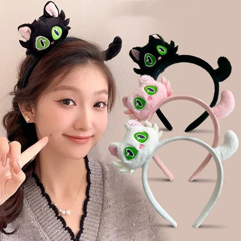 Kawaii Suzume Cartoon Plush Cat Hairbands Cute Black White Cat Hair Hoop Headband for Women Girls Gifts Hair Accessories