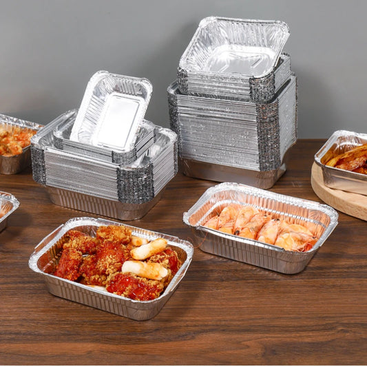 10PCS Tin foil box for barbecue use thickened rectangular tin foil tray bowl baking disposable aluminum foil packaging box