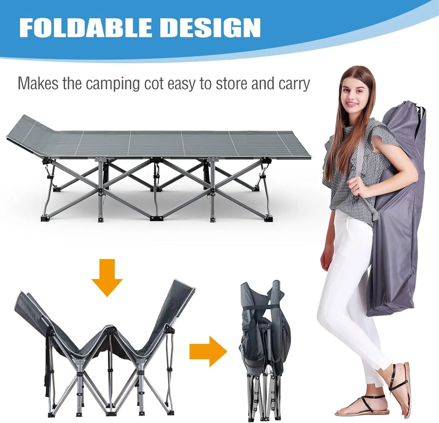 XXL Folding Camping Cot with Mattress, Heavy Duty Sleeping Cot Bed Portable Adults Outdoor Bed with Carry Bag,