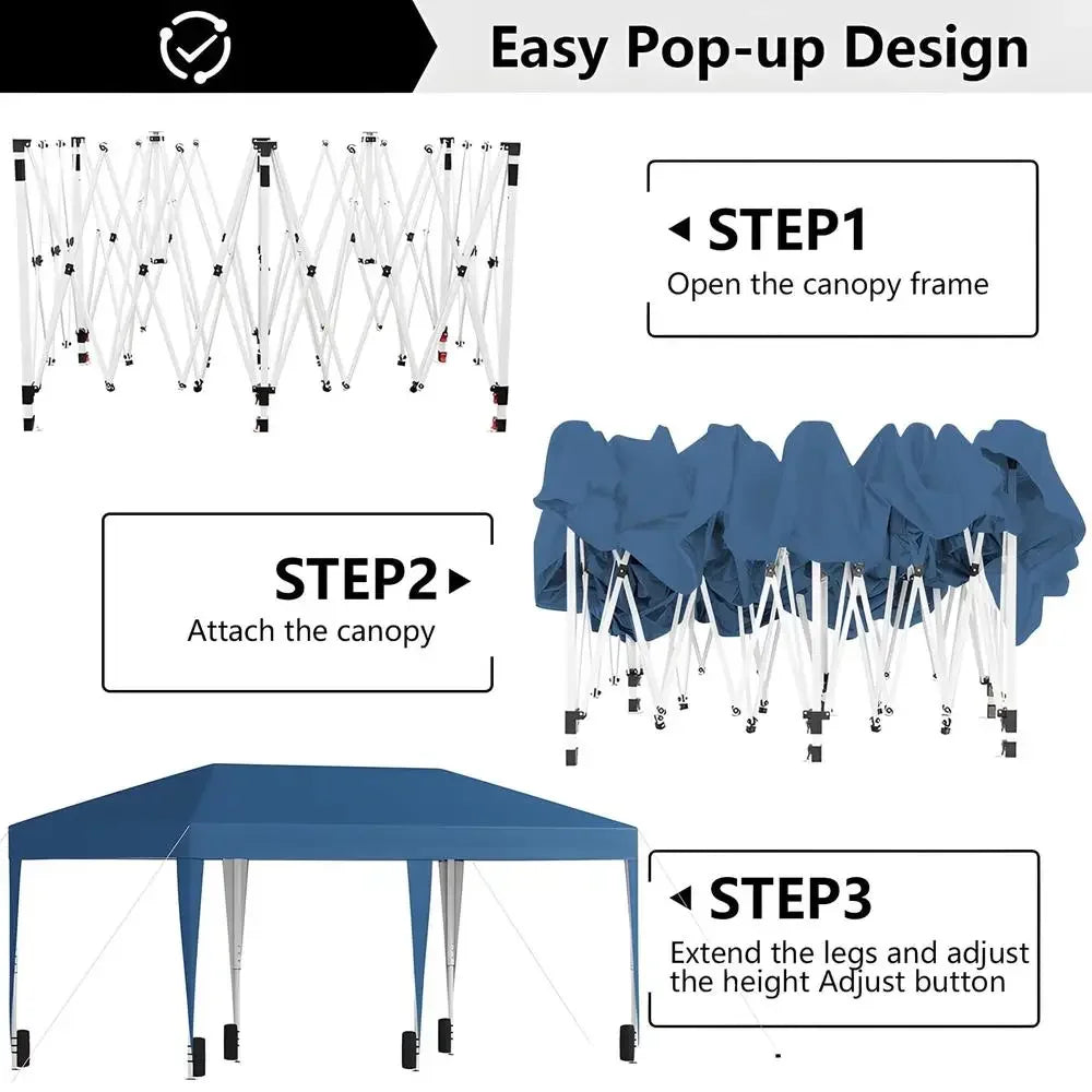 10x20 Pop Up Canopy Tent Waterproof UV Resistant Events Camping Backyard Blue