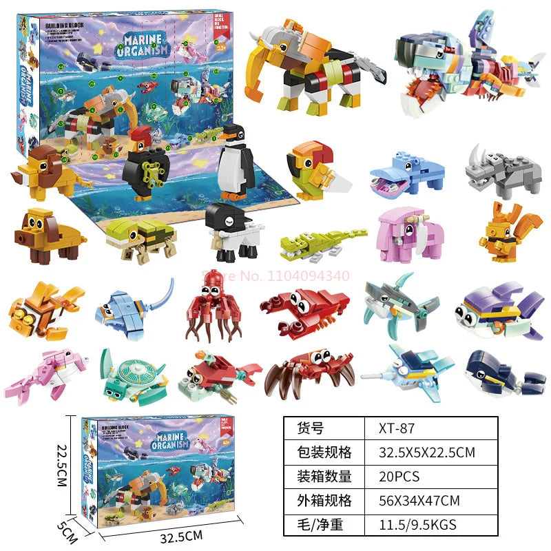 2024 Christmas Advent Calendar Box Kids Gift Dinosaur Car Marine Animal Insects Diy Model 24 Days Calendar Xmas Gift