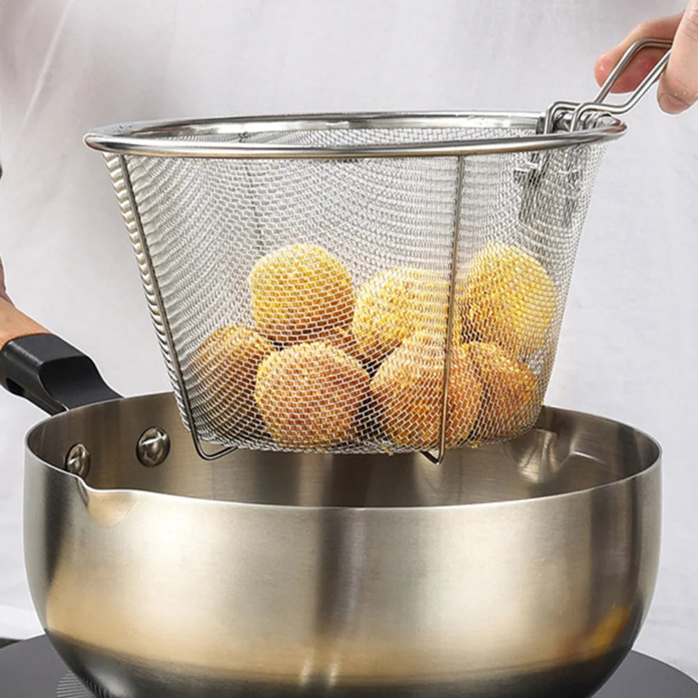 Stainless Steel Frying Basket Kitchen Utensil Holder Round Food Colander Fryer Strainer Bread Dad